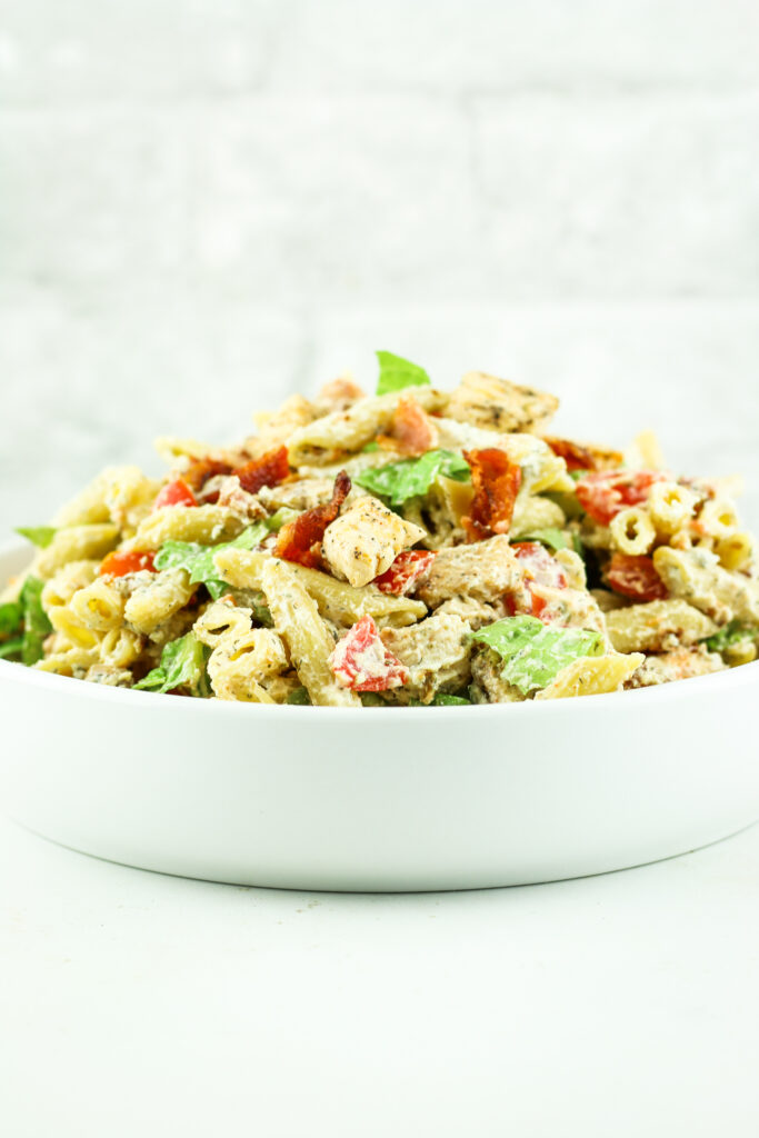 Pasta salad with ranch cottage cheese dressing.