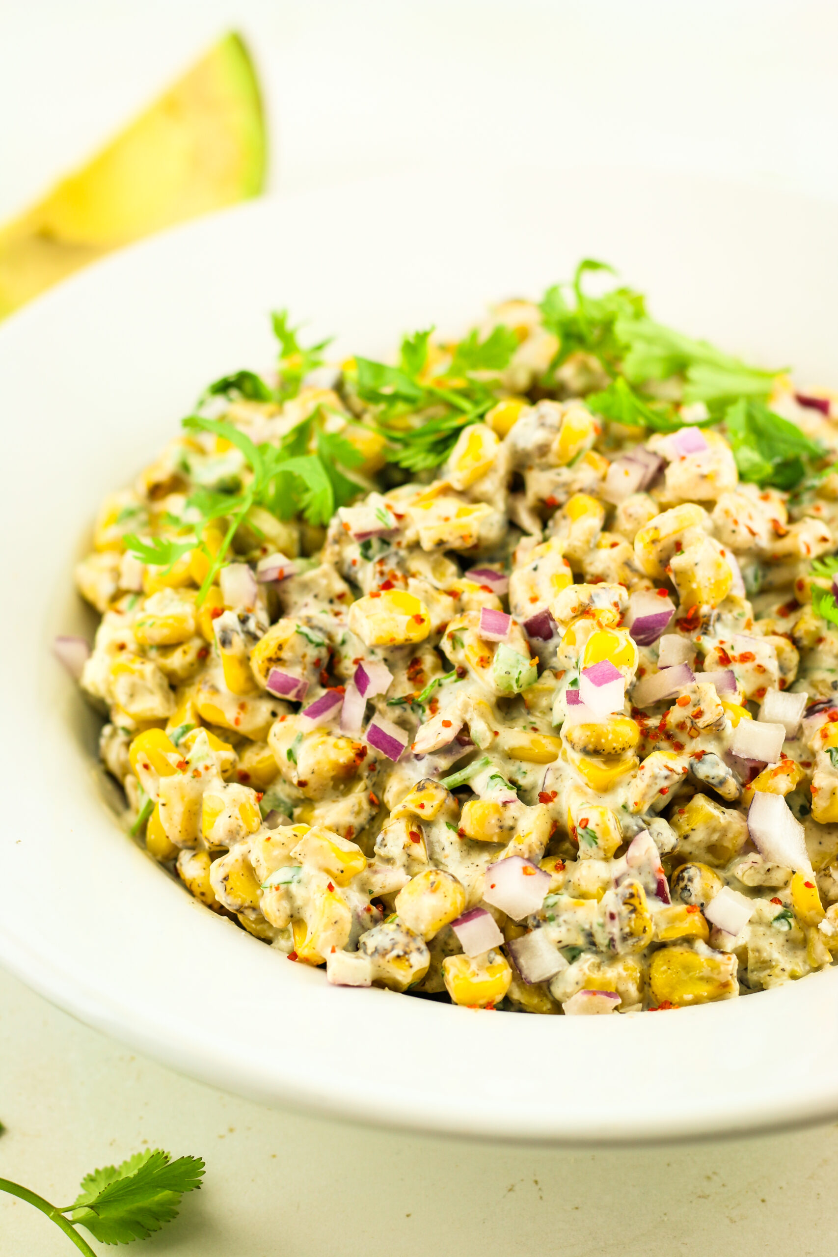 Cottage cheese Mexican street corn dip. A sweet corn side dish with added protein.