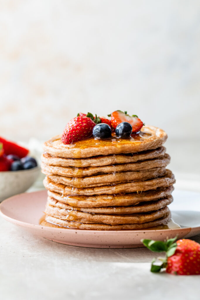 Stack of cottage cheese pancakes.