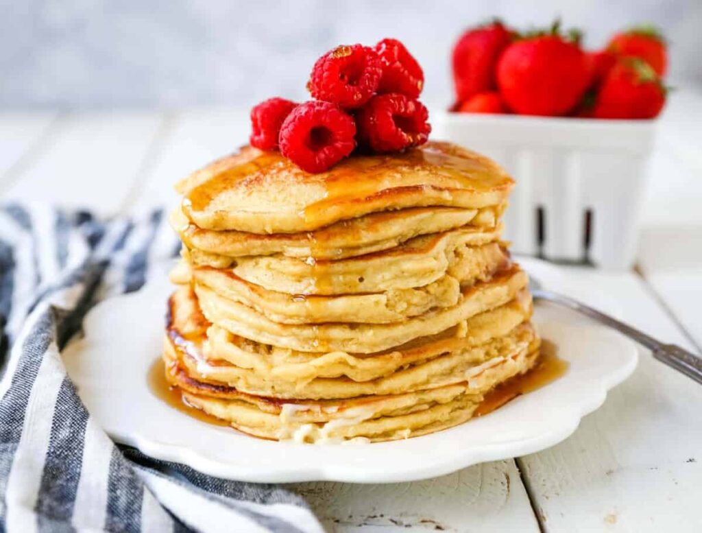 Stack of cottage cheese pancakes.