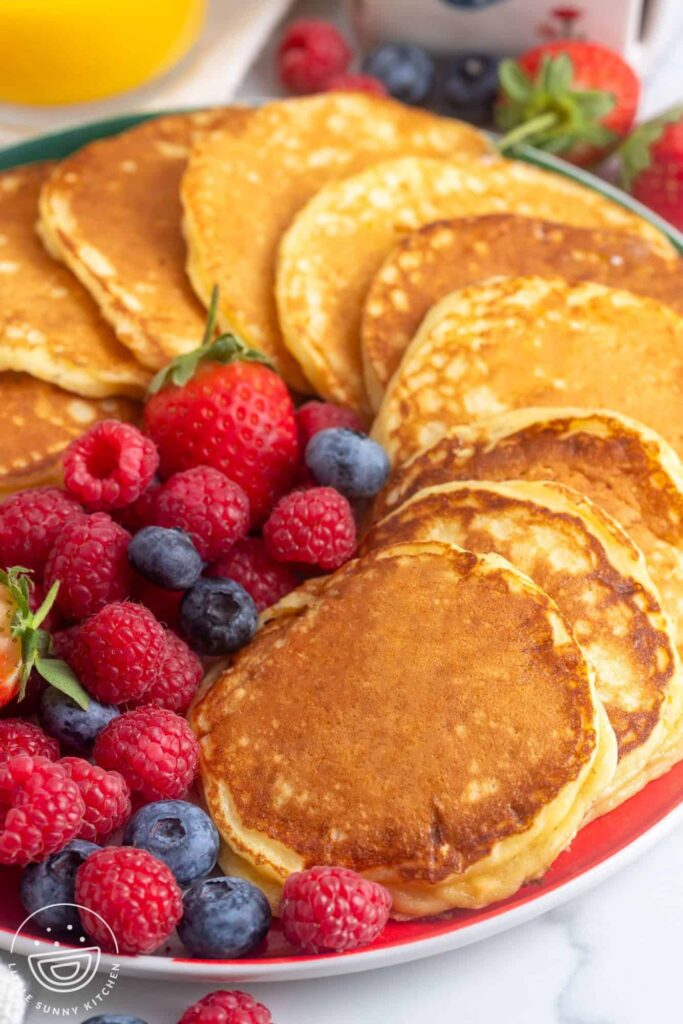 Stack of cottage cheese pancakes.