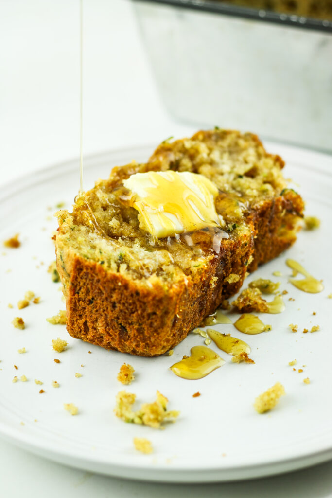 Cottage cheese zucchini bread made with healthy ingredients.