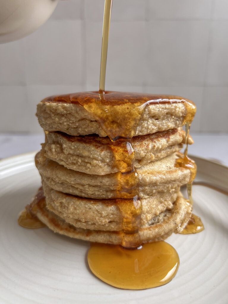 Stack of cottage cheese pancakes.