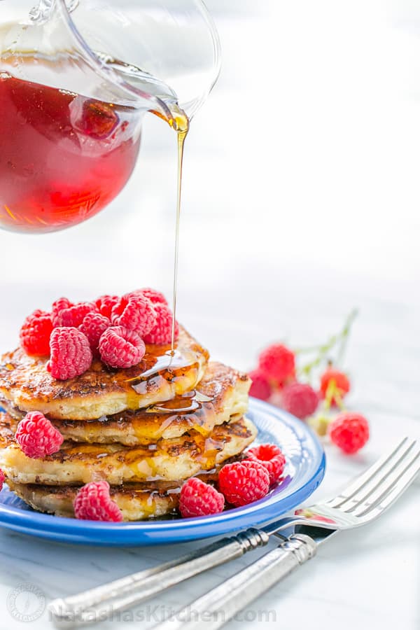 Stack of cottage cheese pancakes.