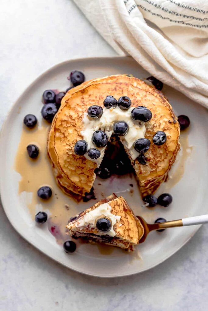 Stack of cottage cheese pancakes.