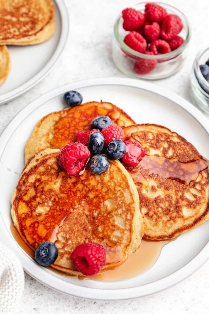 Stack of cottage cheese pancakes.