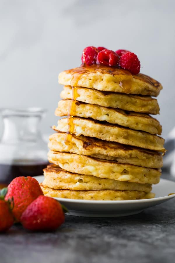 Stack of cottage cheese pancakes.