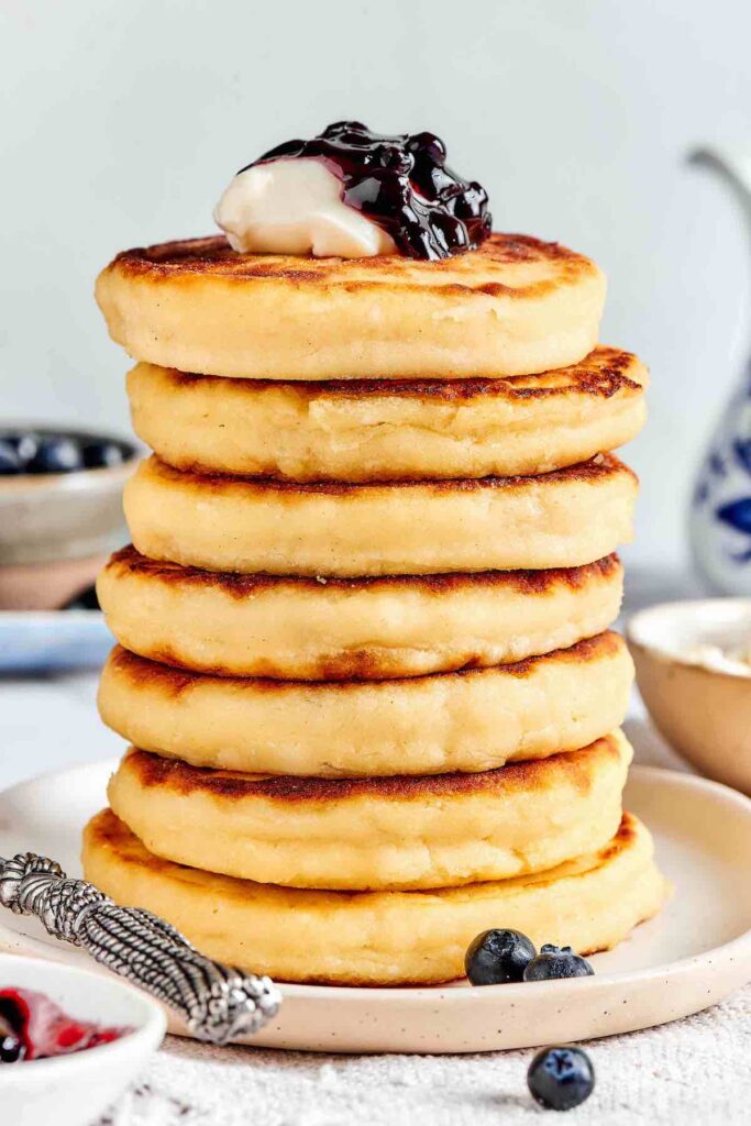 Stack of cottage cheese pancakes.