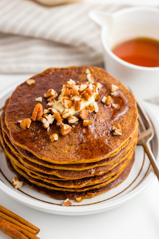 Stack of cottage cheese pancakes.