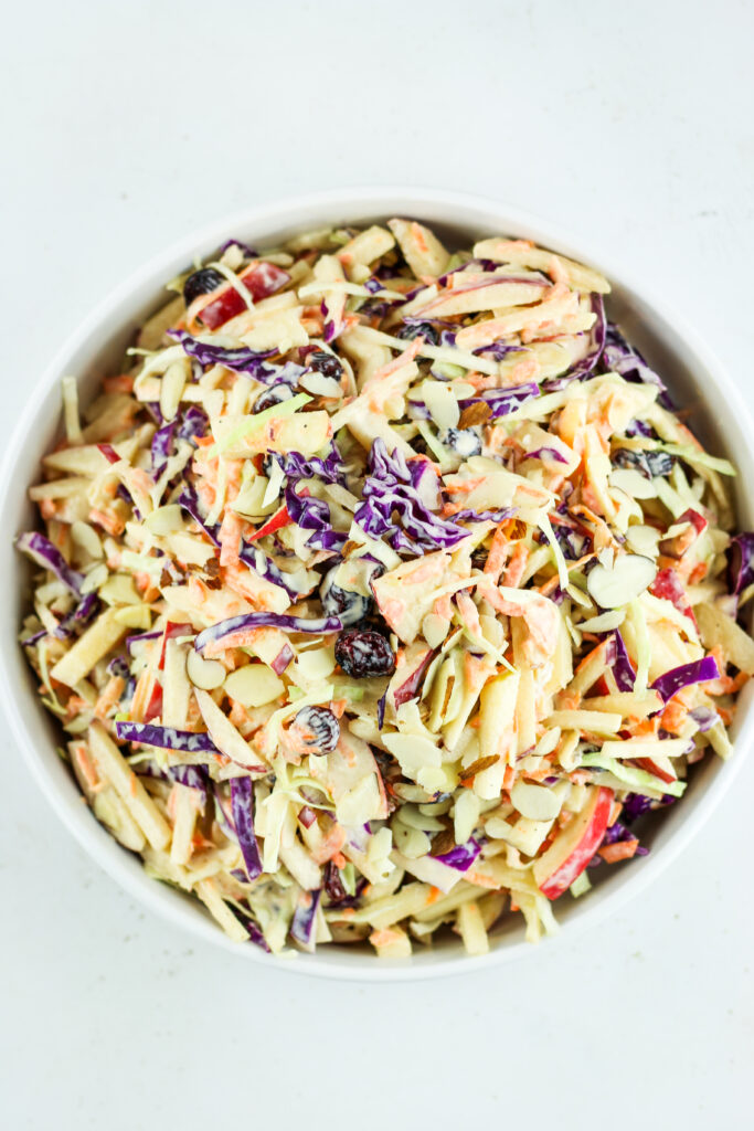 Bowl of cottage cheese apple coleslaw