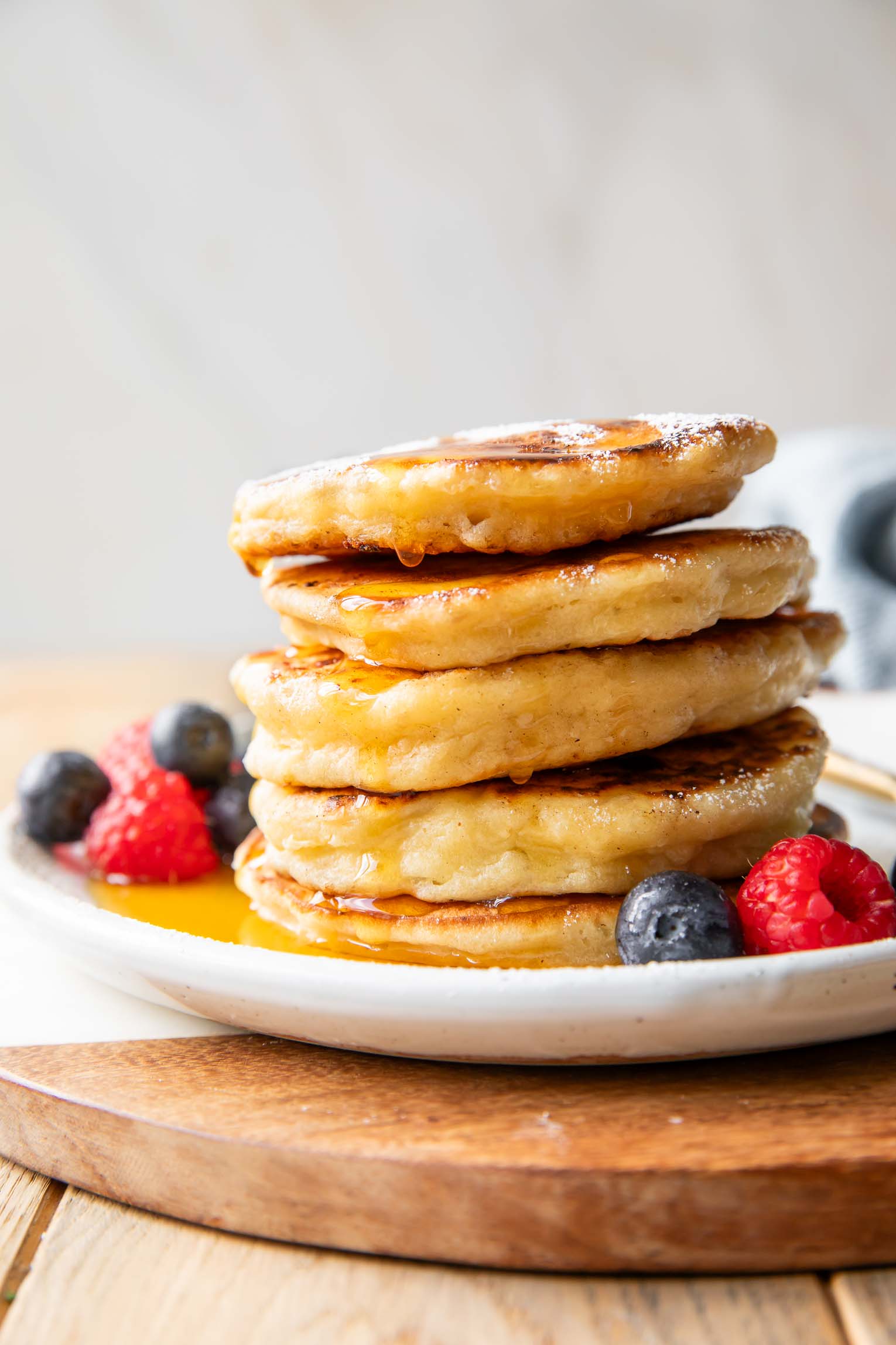 Stack of cottage cheese pancakes.