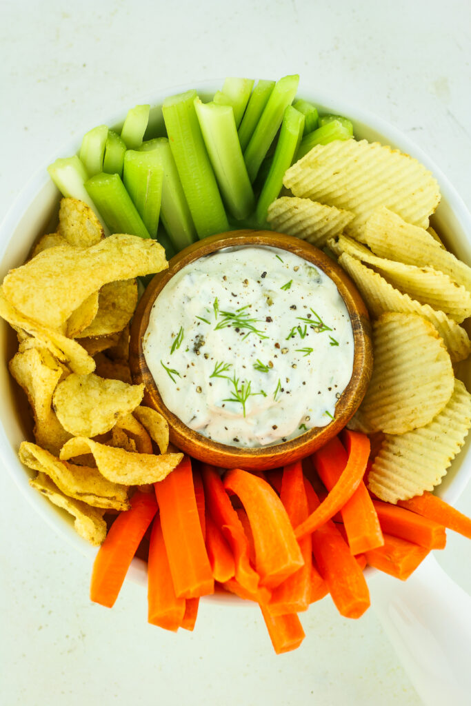 High protein dill pickle cottage cheese dip.