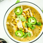 Crockpot white chicken chili with cottage cheese.